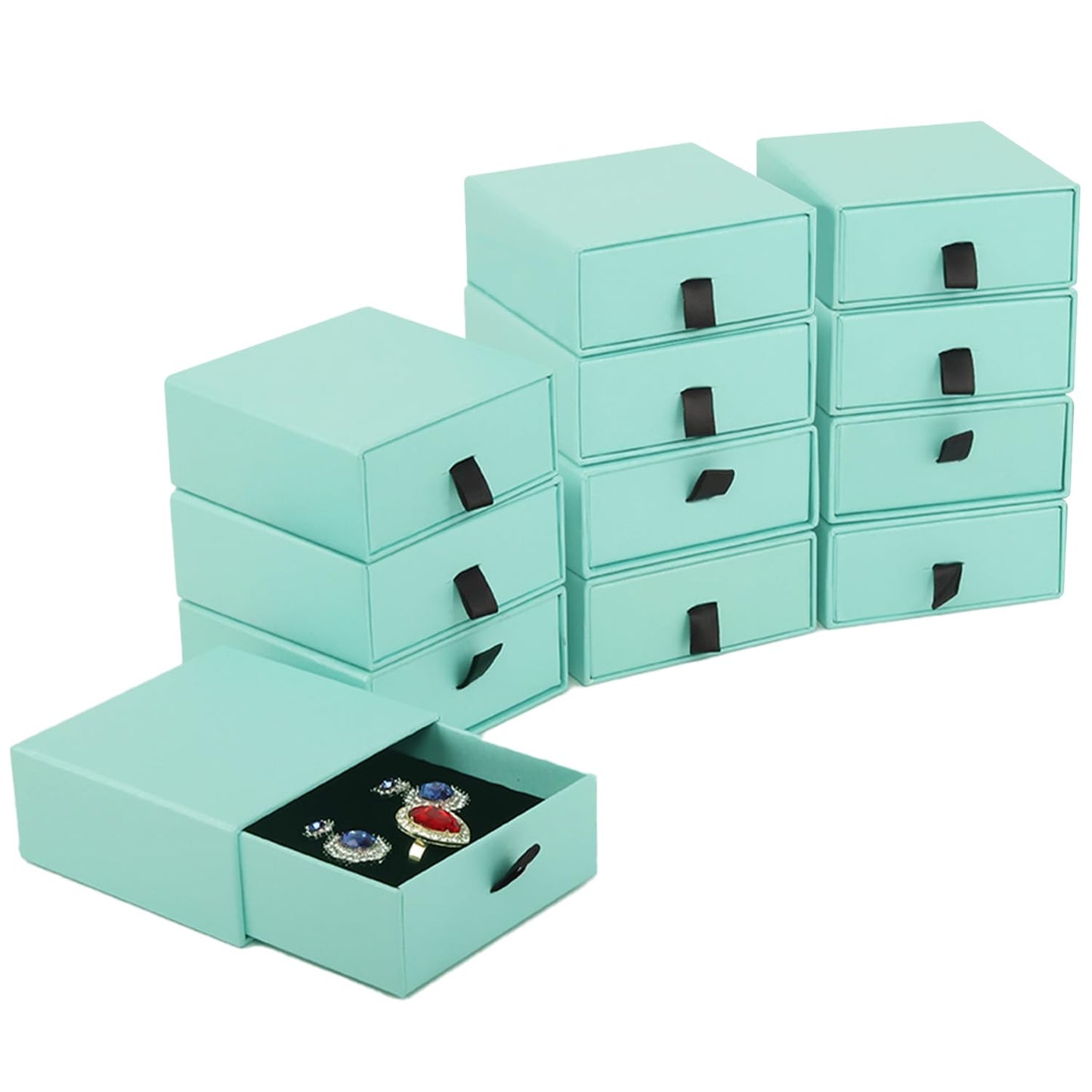 Nsmykhg Jewelry Gift Box Velvet-Lined,12 Pack Compact Drawer Style for Earrings & Rings, Necklace & Bracelet Organizer, 3.93x3.93x1.65 Inches, Stackable Elegant Jewelry Display & Storage Box (Blue)
