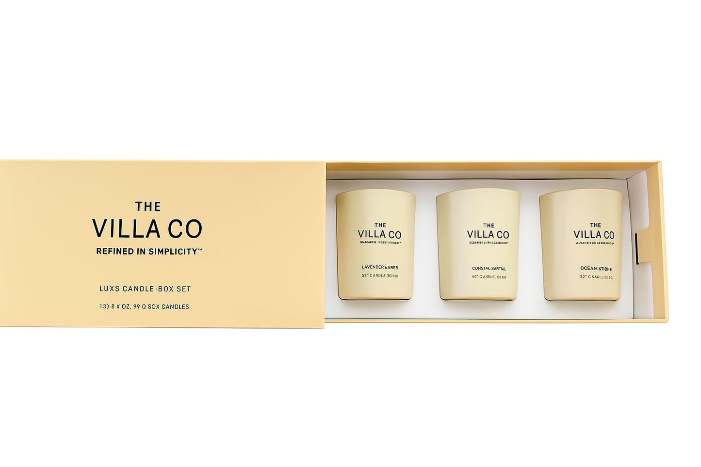 The Villa Co - 3 Candle Luxe Box Gift Set | Ocean Stone | Lavender Ember | Coastal Santal | 3.5oz Each | Poured in The USA |