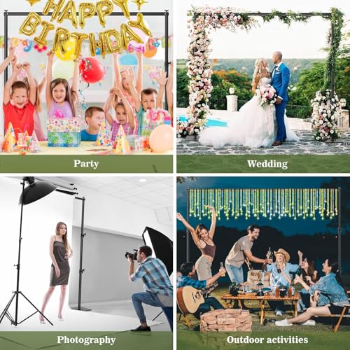 Backdrop Stand 10x10 ft Adjustable Photo Backdrop Stand Kit, Heavy Duty Pipe and Drape Photography Background Support with Flat Metal Base for Wedding, Party, Video Studio, Birthday, Black