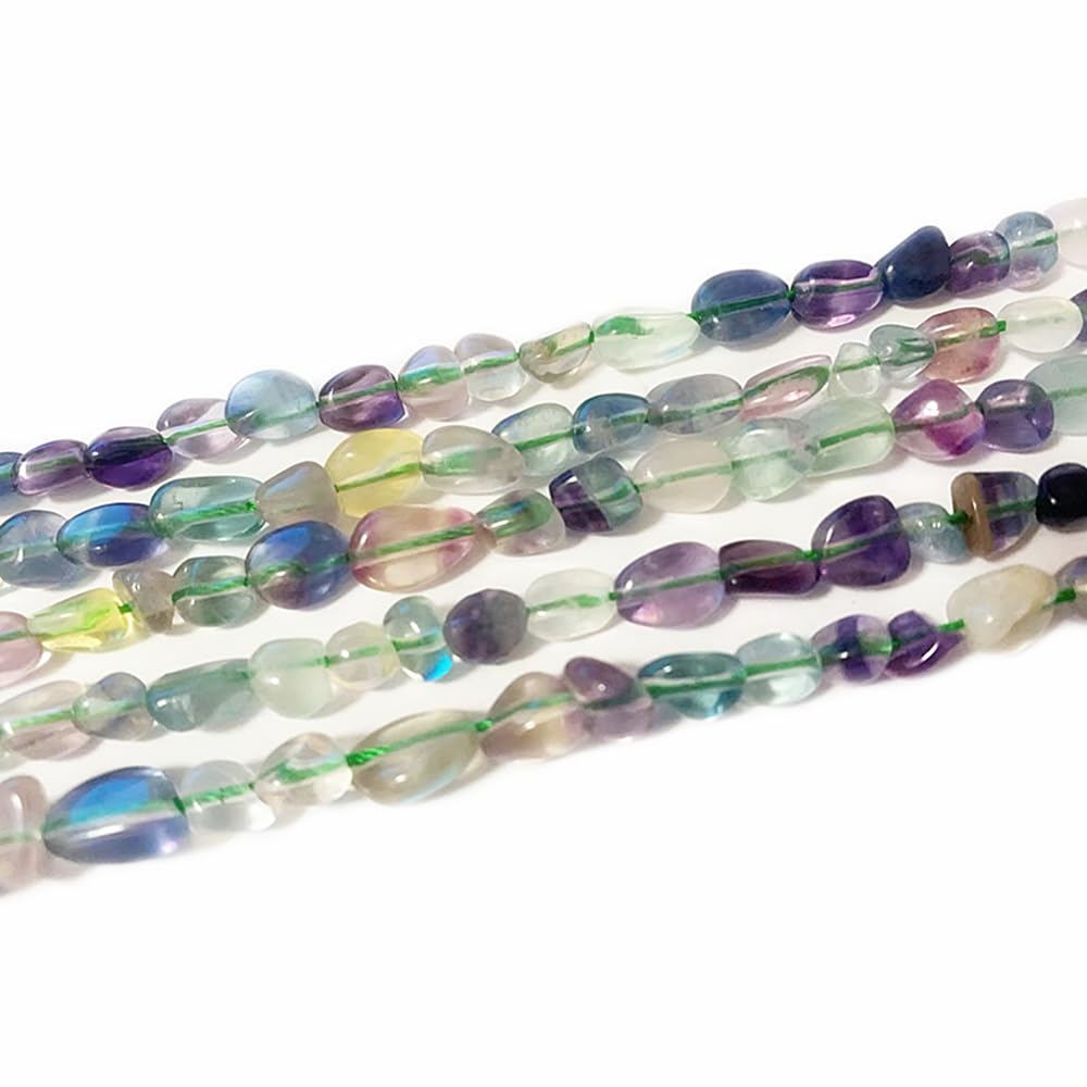 jodaying 6-8mm Natural Mutilcolor Fluorite Nuggets Oval Free Tumbled Pebble Semi Precious Gemstone Loose Stone Beads Approx 15.5 inch for DIY Jewelry Making
