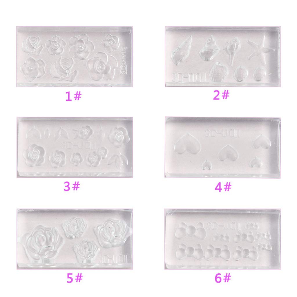 KANGneei Nail Acrylic Molds Kit, 6 Pieces 3D Stereo Mini Flower Carving Mold Nail Art Mould Template Silicone Mold