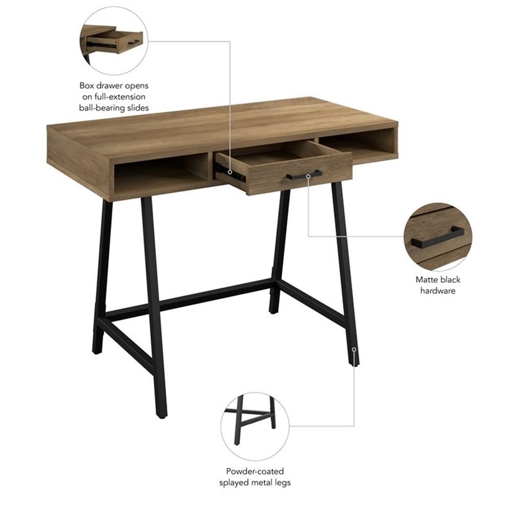 Bush Home Steele 40W Writing Desk in Reclaimed Pine | Compact Computer Table with Storage for Home Office, Study Room, or Entryway
