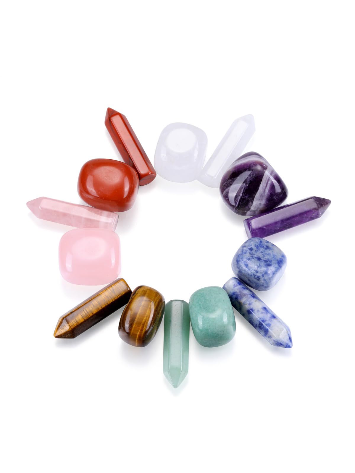 MANIFO Healing Crystals Stones Set in Box, Hexagonal Pointed Crystal Wand with 7 Chakra Tumble Stone for Chakra Meditation Christmas Gifts