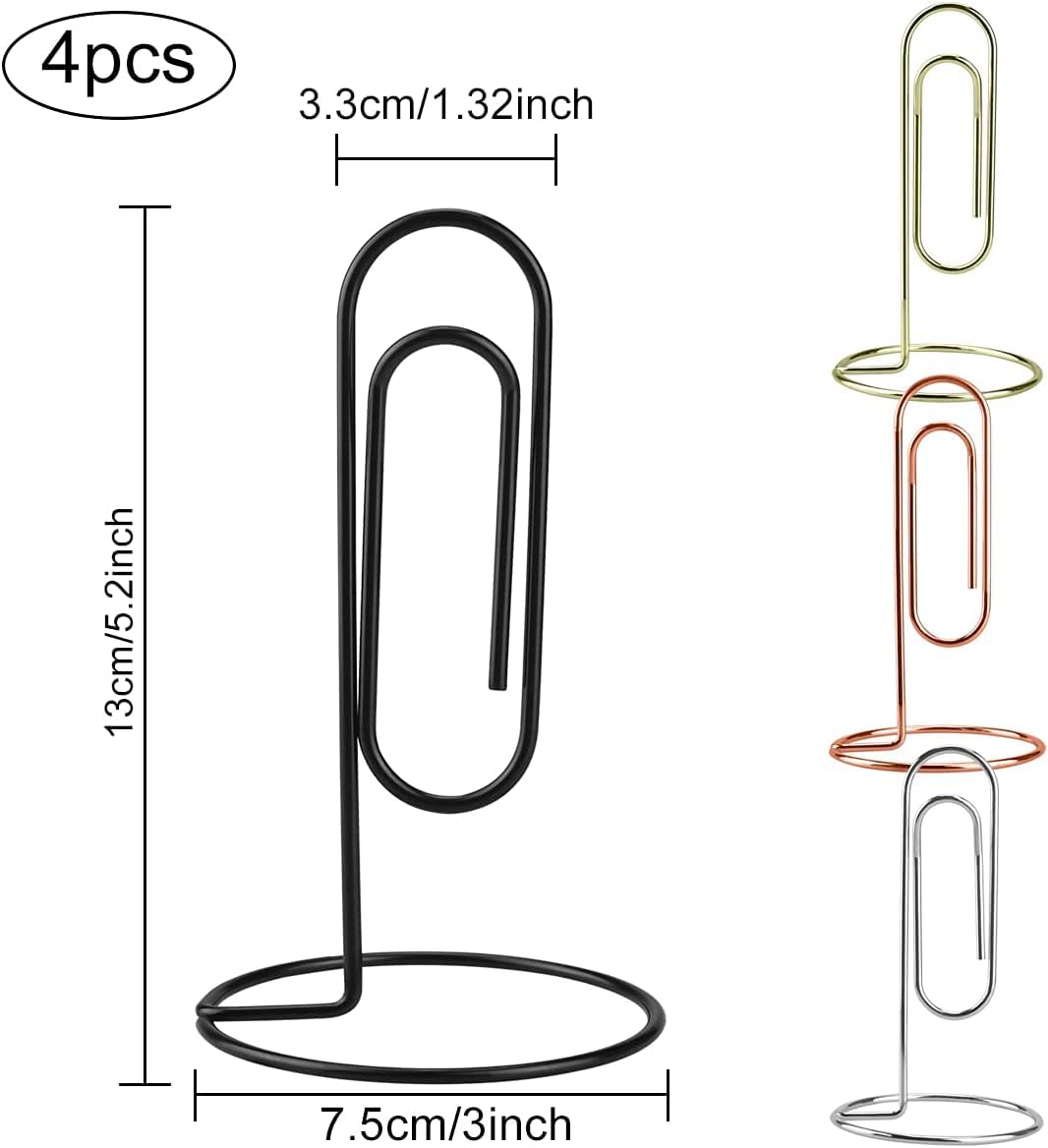 5.2 Inch Desktop Memo Holder, 4 Pack Jumbo Metal Desk Paper Clip Organizer for Office Table, Place Card, Bills, Photos, Table Numbers, Multi-Purpose Document Stand Accessory