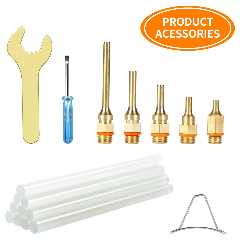 Chanseon 150 watts Industrial Hot Melt Glue Gun US Plug with 10 Pcs Glue Sticks Adjustable Temperature 5 Copper Nozzles for DIY Crafts and Quick Repairs