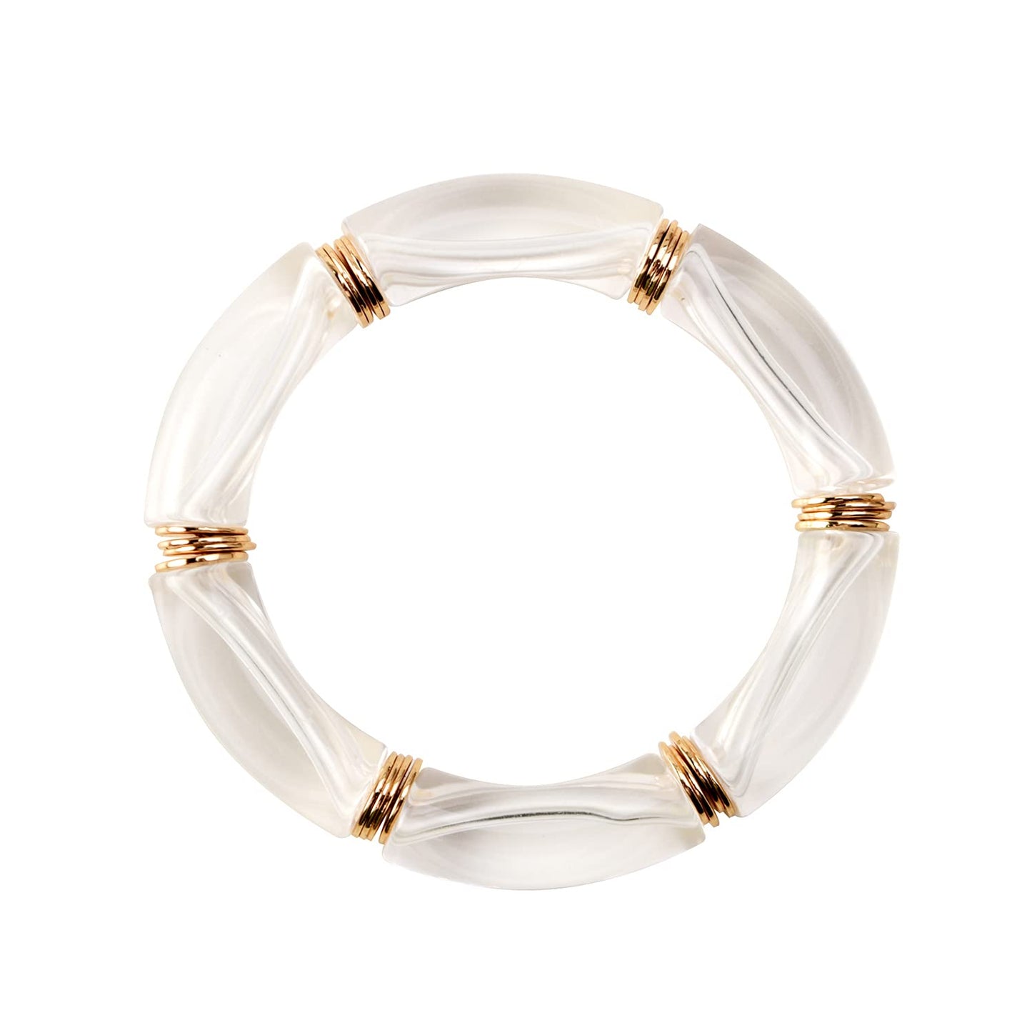 GOOJIDS Simple Beaded Gold Plated Bangles Bracelet Chunky Bamboo Tube Curved Stacking Clear Acrylic Colorful Beads Stretchable Gold Plated Bracelets Set For Women