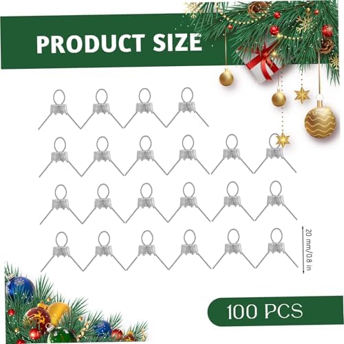 100Pcs Ornament Caps Secure Metal Christmas Ornament Hooks Replacement Hangers for Christmas Tree, Porcelain, Ceramic or Glass Decoration, 20mm, Silver