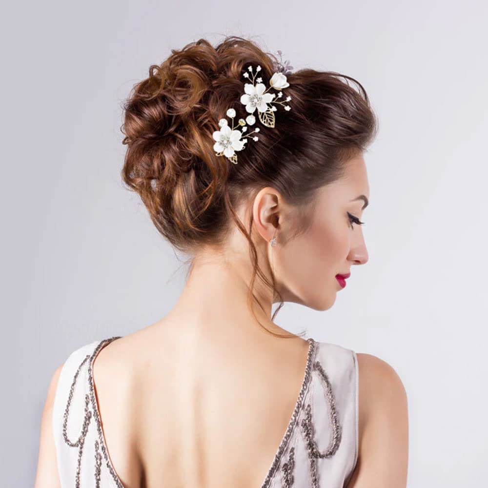 inSowni -20 Pack White Dusty Pink Blue U Shape Flower Shape Pearl Spiral Hair Combs Hair Bridal Accessories