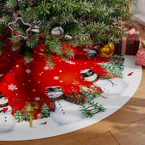 Christmas Tree Skirt 48 Inch Snowman Snowflake Xmas Home Party Decor