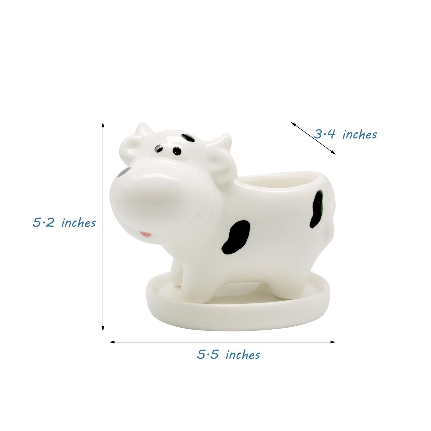 DIYOMR Cute Animal Planter Cow Dog Shaped Funny Small Succulent Pot White Ceramic Plant Pot with Tray for Mini Plants Flowers Cactus, Smooth Ceramic - Plants Not Included (Cow)