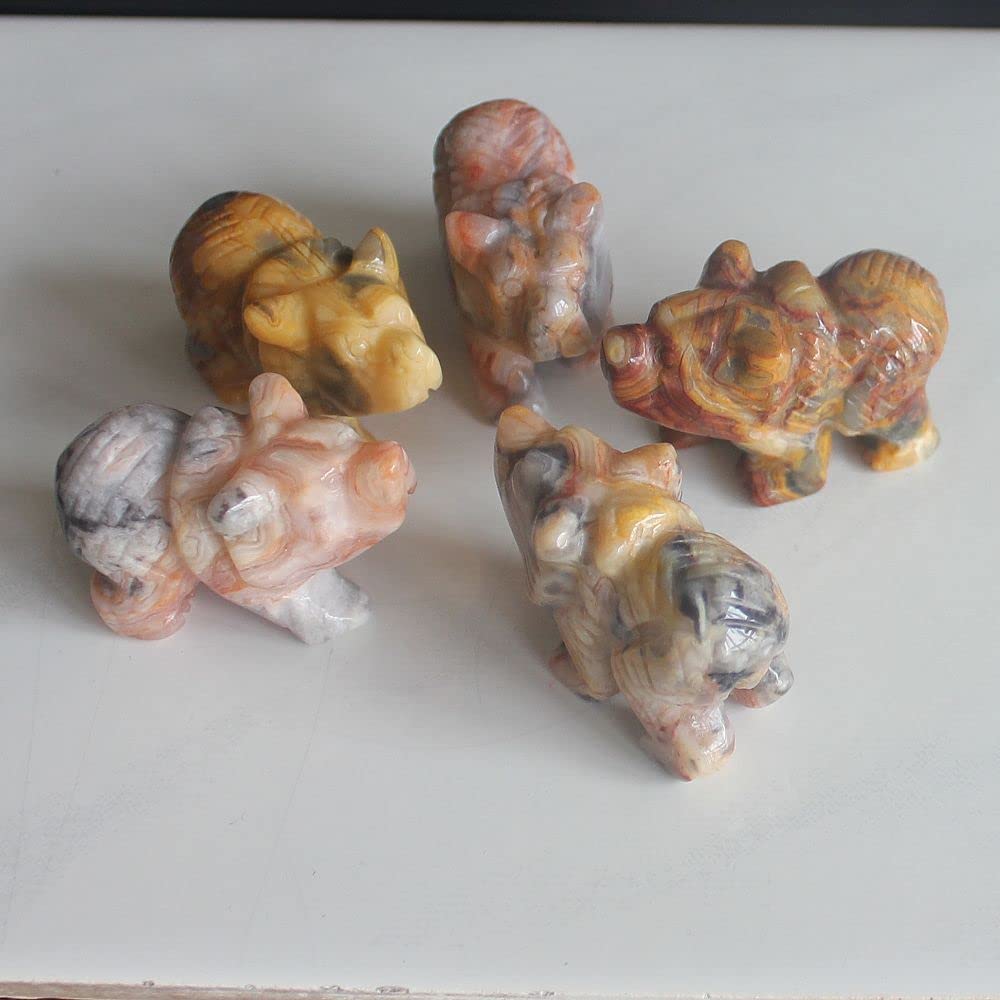 HLbshi Hand Carved Mixed Gemstone Crystal Bear Figurine Animal Carving Statue Home Decor 1.5'' (Crazy lace Agate)