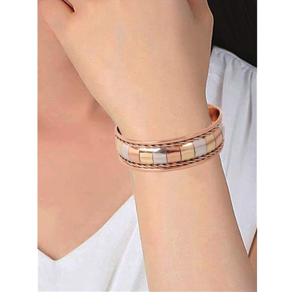 Touchstone copper bracelets | gift for men women |adjustable 100% pure solid real magnetic jewelry | handmade bracelet set combo | rope braided tibetan bangles. Set of 3 different designs
