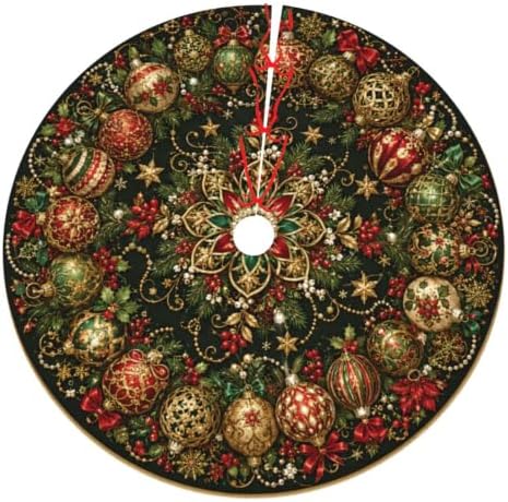 Christmas Colorful Balls Christmas Tree Skirt Xmas Tree Skirt, Winter Christmas Tree Mat for Home Party Holiday Indoor Outdoor Decorations
