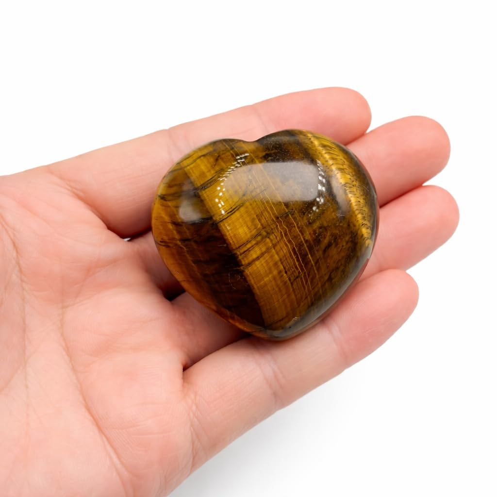 Tiger’s Eye Heart Worry Stone Healing Crystal, 1.57 Inch Polished Palm Stone for Meditation, Mindfulness & Anxiety Relief