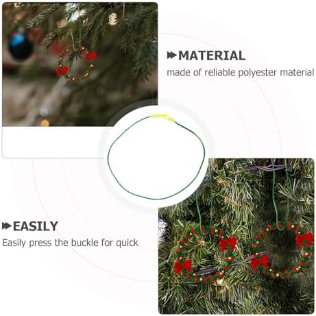 400pcs Christmas Ornament Hangers with Snap Locking Fasteners, 20cm Precut Ribbon Hanging Ropes for Holiday Decoration, Green Metallic Strings for Christmas Tree Bauble Hooks