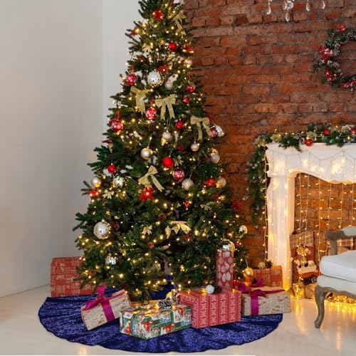 Poise3EHome Blue Christmas Tree Skirt, 50 Inch Sequin Tree Skirt