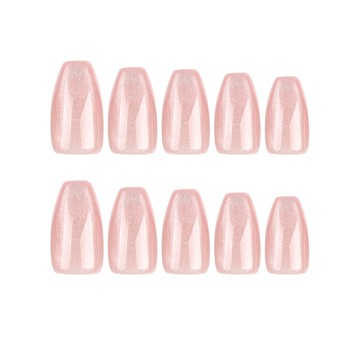 Pink Press on Nails Medium Ballerina Fake Nails Glitter False Nails with Design,Magnetic Nails Press on Reusable Artificial Nail Glossy Full Cover Glue on Nails Stick on Nails for Women Manicure 24Pcs