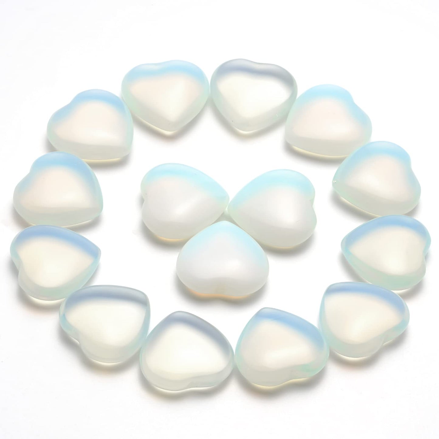Marrywindix 15 Packs 0.8 Inch Healing Crystal Natural Opalite Heart Love Carved Palm Worry Stone Chakra Reiki Balancing