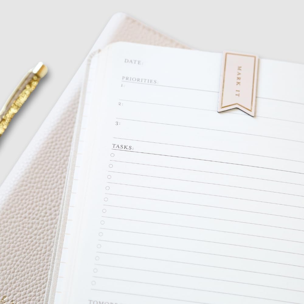 Daily Task Journal by Graphique Luxe Collection, Fabric-Wrapped Hardcover Spiral Notebook for Planning & Writing, Priority List Planner with Magnetic Bookmarks & Gold Foil Embossing,192 Pages, 6” x 8”, Colbalt Blue