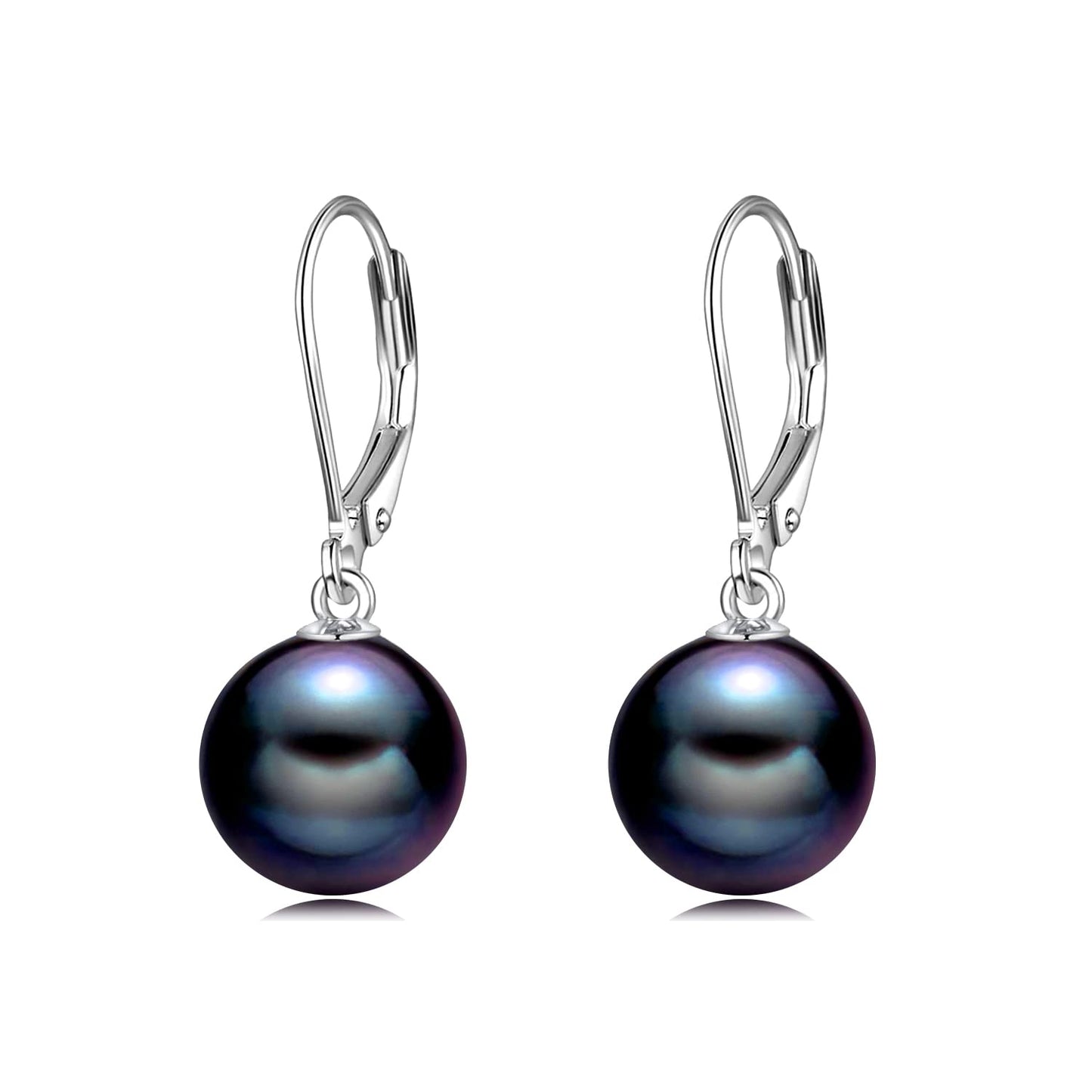 925 Sterling Silver Black Pearl Leverback Earrings Dangle Drop Jewelry for Women (Black Pearl)