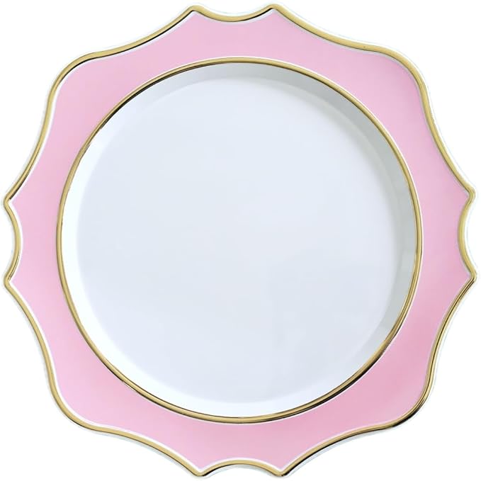" OCCASIONS " 40 Pieces 13.25'' Scalloped Disposable/Reusable Plastic Charger Plates for Wedding, (Scalloped Imperial Light Pink & Gold)