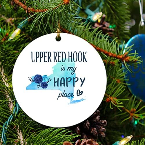 Christmas Ornament Tree 2023 with City Name Ornament Upper Red Hook New York is My Happy Place - Upper Red Hook NY Ornaments - Xmas Decoration Gift Family 3" MDF Plastic White