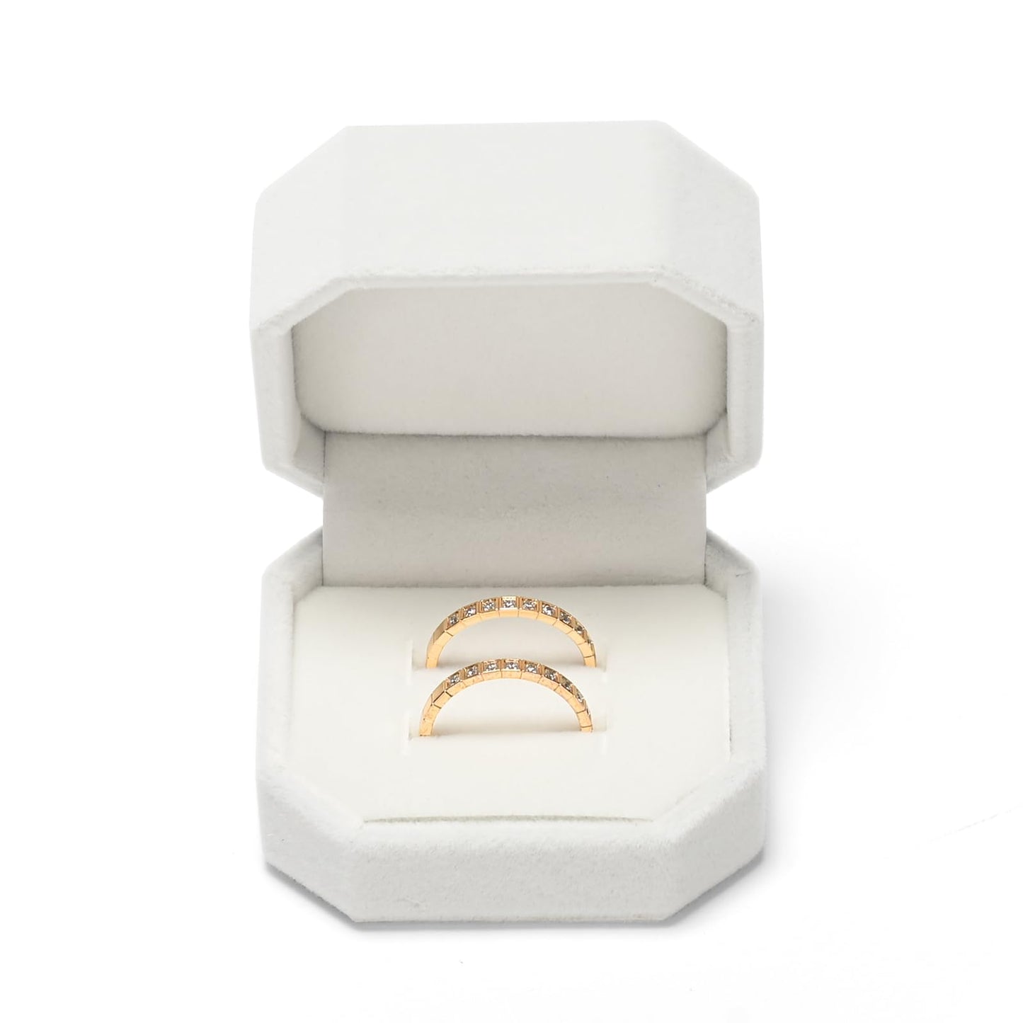 Papten Velvet Double Ring Box, 2 Slots Wedding Engagement Couple Jewelry Gift Holder for Birthday, Wedding, Valentine's Day, Mother's Day (White)