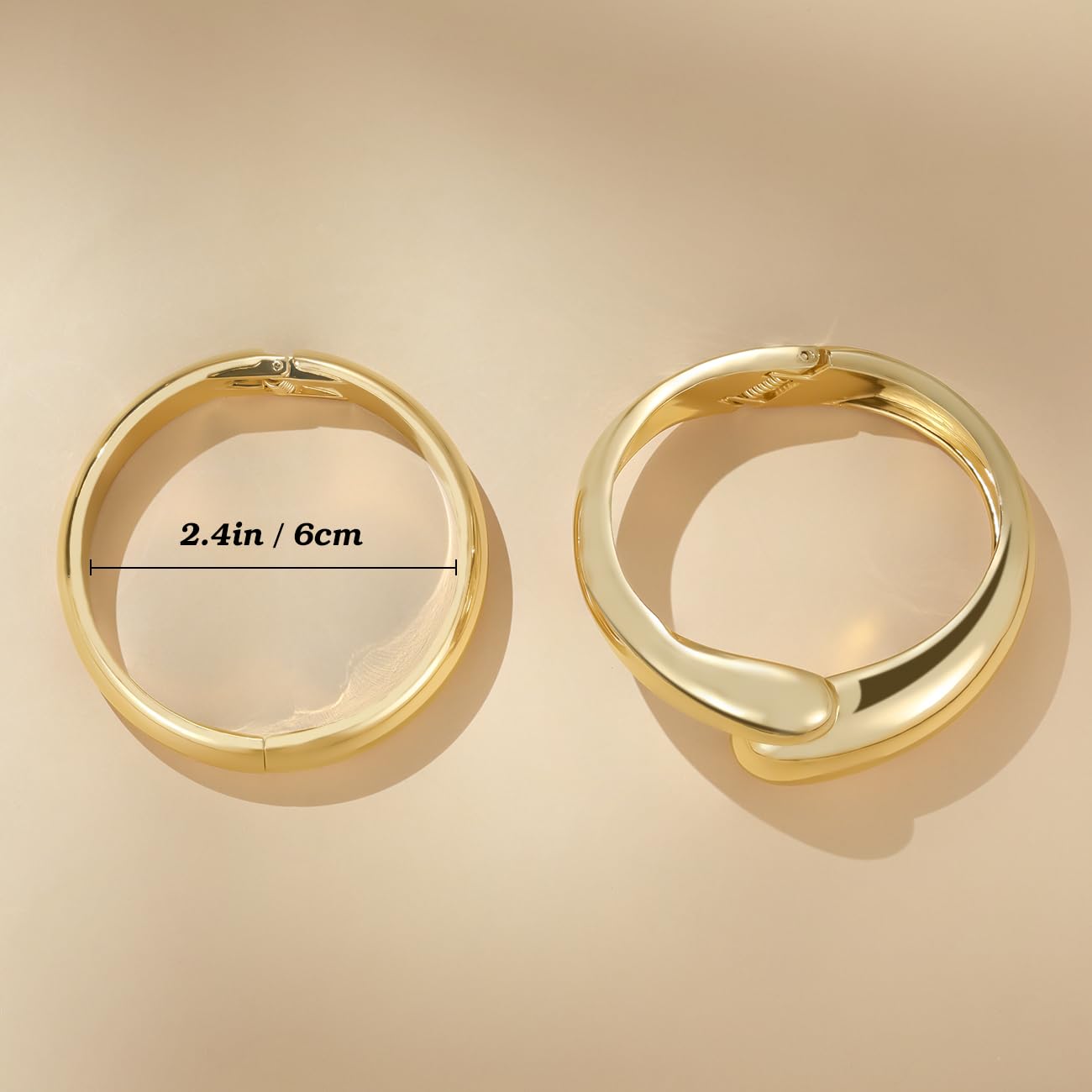 Emibele Gold Bangle Cuff Bracelet Stack, Chunky 18K Gold Plated Teardrop Hinged Thick Bangle Bracelet Set, Non Tarnish Gold Bracelets for Women, 2 Pack
