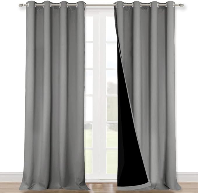 NICETOWN 100% Blackout Blinds, Set of 2, 46" x 102", Silver Grey, Laundry Room Decor Window Treatment Curtains for Large Patio Sliding Door, Thermal Insulated Curtains for Bedroom