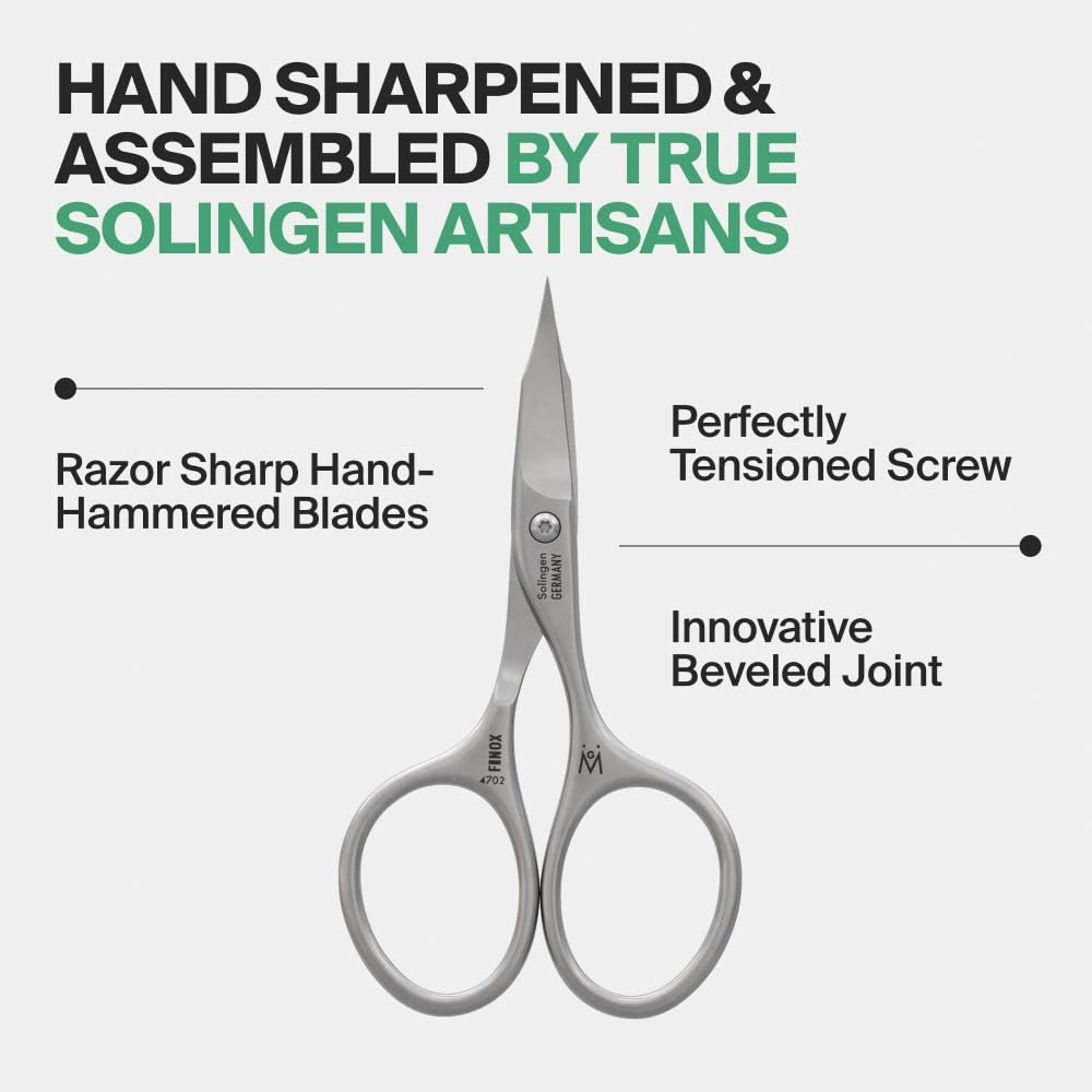 GERMANIKURE Nail and Cuticle Scissors - FINOX Stainless Steel Professional nail scissors for nail tips - nail scissors curved Manicure Tools in Leather Case - Ethically Made in Solingen Germany - 4702