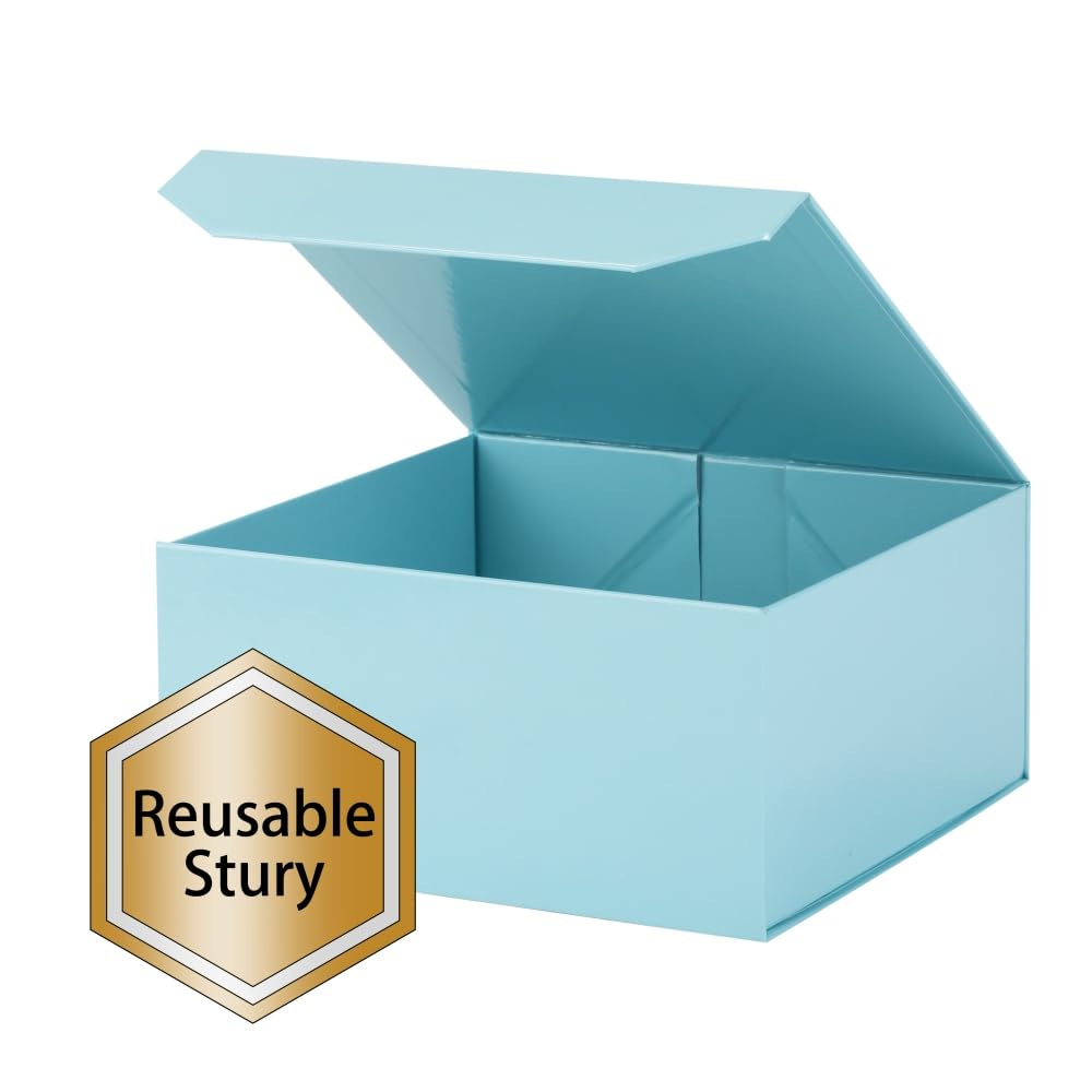 PACKGILO 1 Pcs Blue Gift Box Large 13x11x5.3 Inch Large Gift Boxes with Lids for Presents Magnetic Box with Crinkle Paper Luxury Bule Box with Shredded Paper