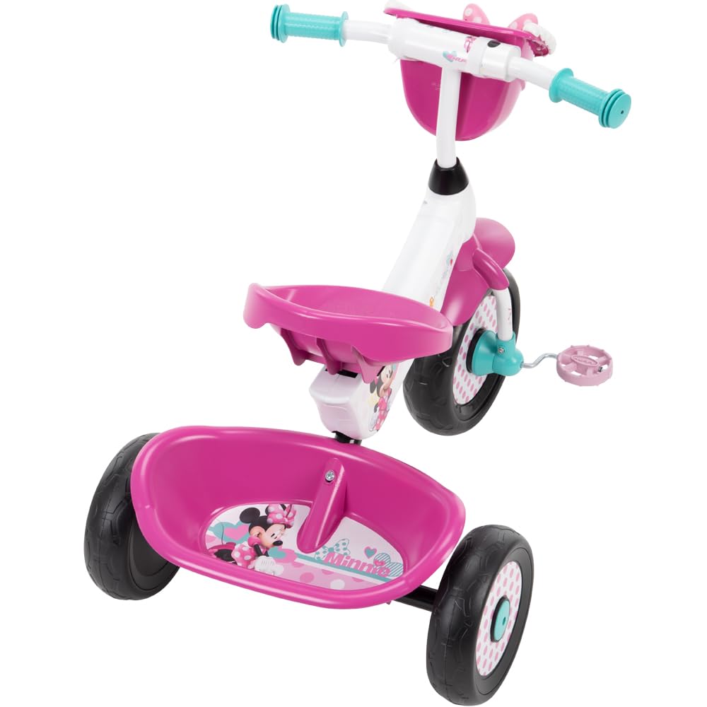 Huffy Disney Minnie Mouse Girl's Trike, Ideal for Ages 3+, Minnie Mouse Graphics, Pink Handlebar Bow Basket, Storage Bins for Snacks or Toys, Sturdy and Durable, Safe for Toddlers