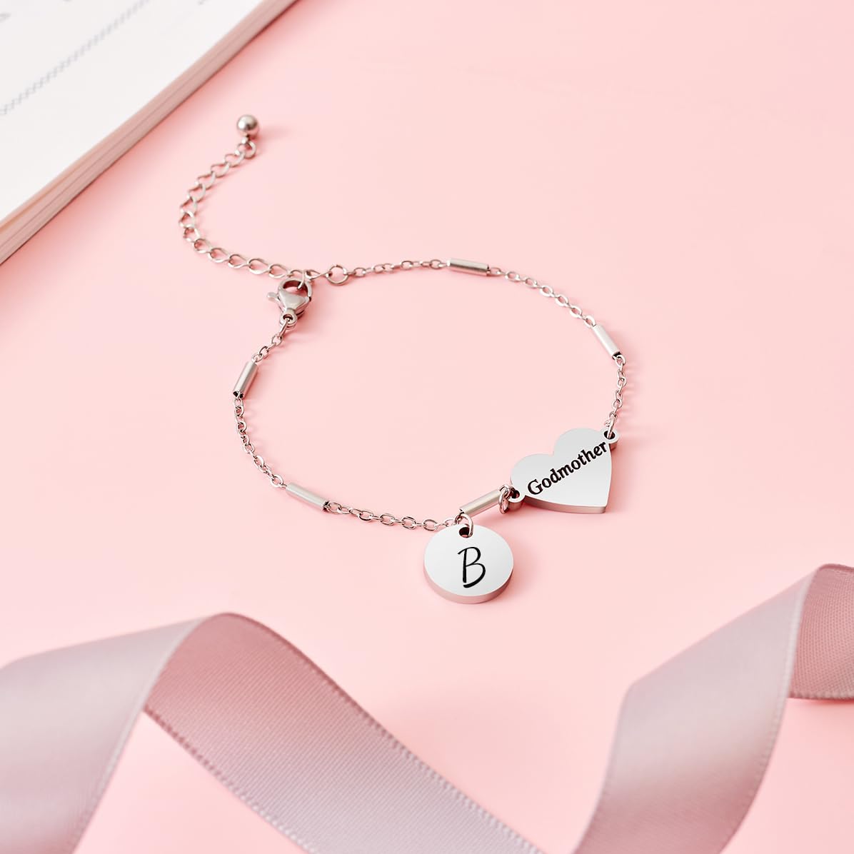 CHENVA Godmother Gifts Initial Bracelet Bangle for Women Gift for Godmother from Goddaughter (Godmother Bracelet B)