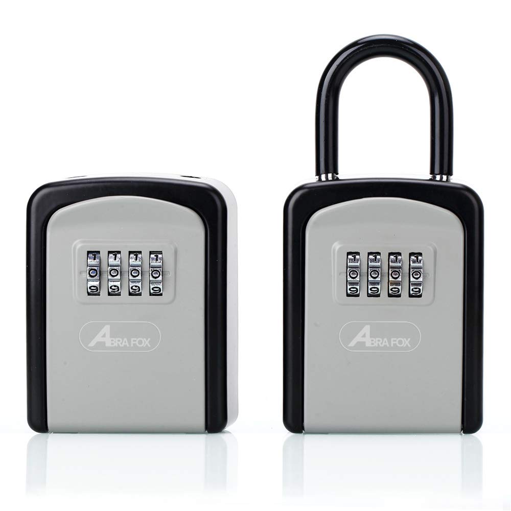 ABRA FOX Key Lock Box, Combination Lock box with Code for House Key Storage, Combo Door Locker (Black-1pack)