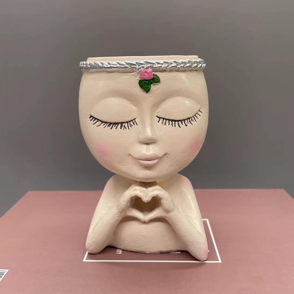 Nuhikap 1 Piece Face Planter Cute Planter Decorative As Shown Resin Flower Face Planter Pots Face Planter