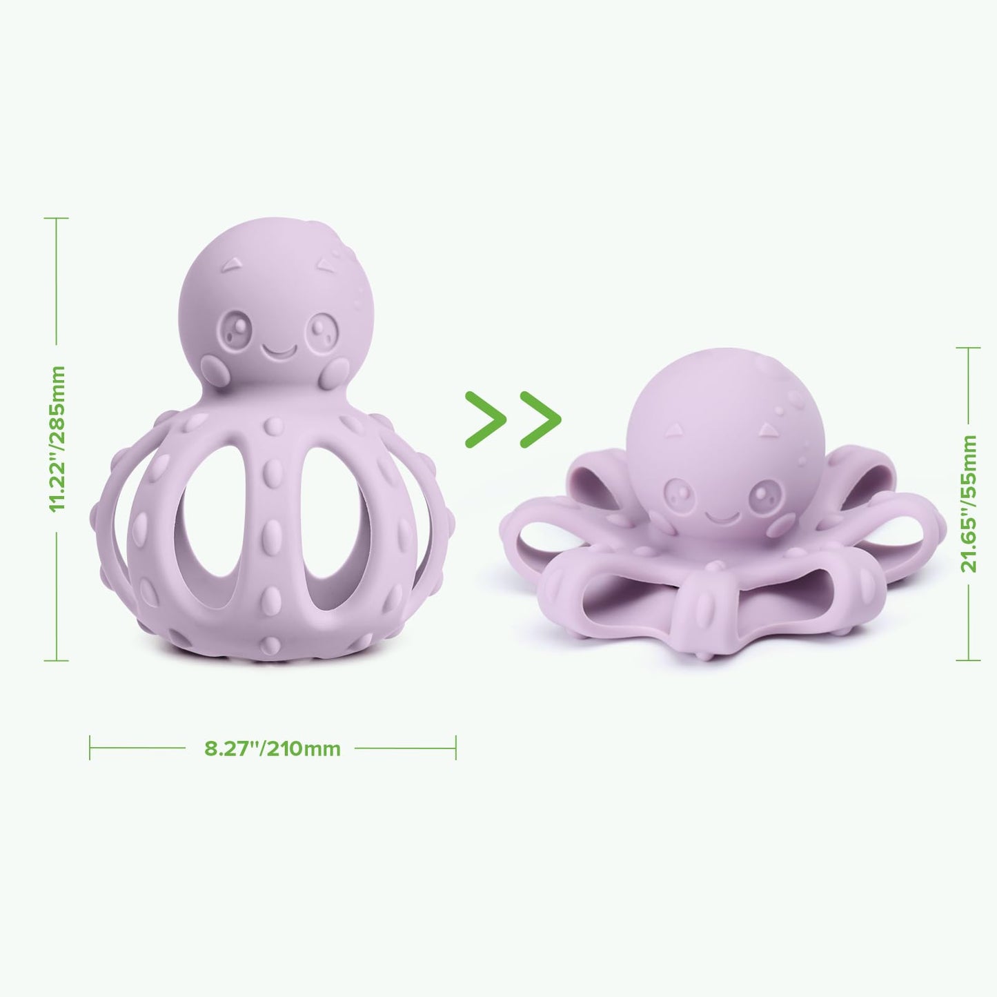 haakaa Octopus Rattle Teether,2-in-1 Baby Teething Toy with Gentle Rattle,Soft Textured Teether for Sore Gums,Easy to Grasp Sensory Toy for Babies 3M+,Lavender