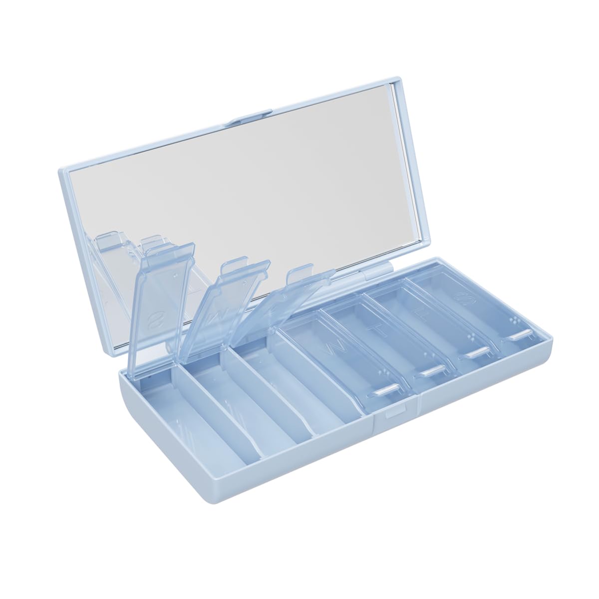 EQUADOSE Weekly Pill Case, 7-Day Medicine Organizer with Mirror, Compact Vitamin Storage Box, Pill Planner, 7 Individual Compartments for Supplements, Tablets, and Medications, Blue