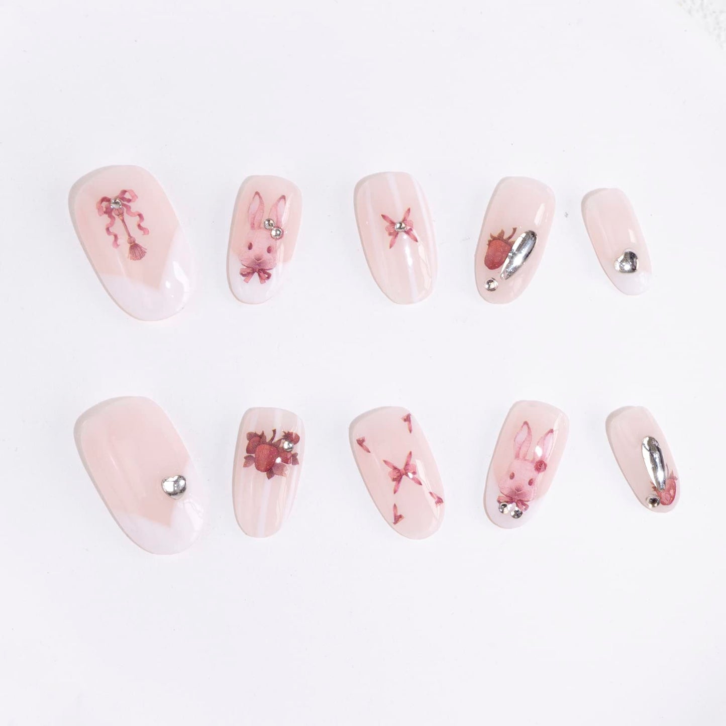 Light Rain Small Size Hand-made Press on Nails, 3D Gel UV Finished False nails with Design by Professional Manicurist