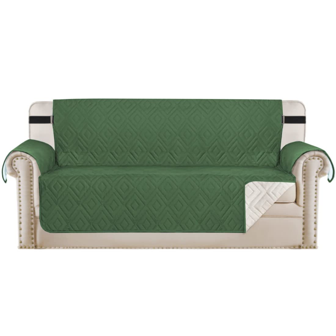 H.VERSAILTEX Reversible Loveseat Cover Furniture Protector Anti-Slip Water Resistant 2" Elastic Straps Couch Covers Pets Kids Fit Sitting Width Up to 54"(Oversized Loveseat: 75" x 98", Navy/Beige)