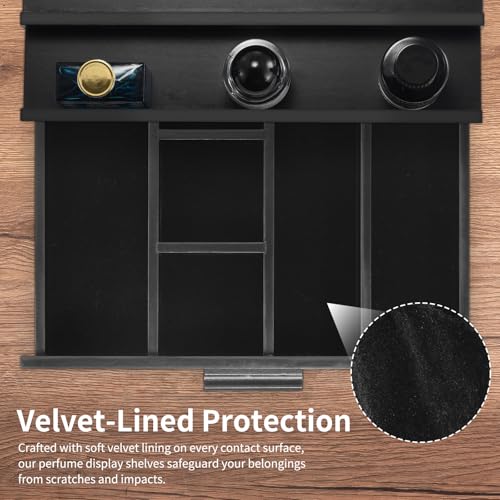 Perfume Organizer for Men, 4 Tier Wood Perfume Display Stand with Velvet Lining Drawer and Hidden Compartment for Watch,Jewelry,Perfume Display Risers,A Gift for Men (Black) - style: 4 Tier - Black
