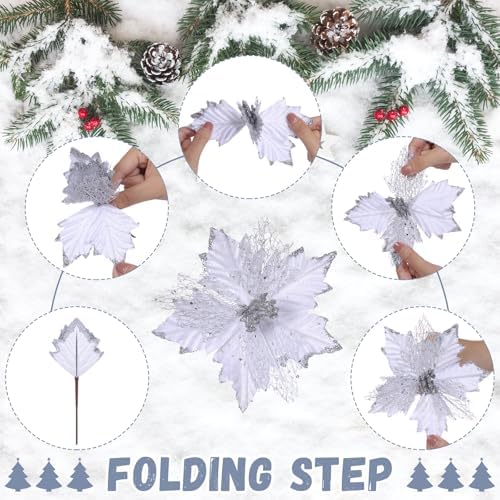 Syhood 13 Pcs Christmas Bow Tree Topper Set White