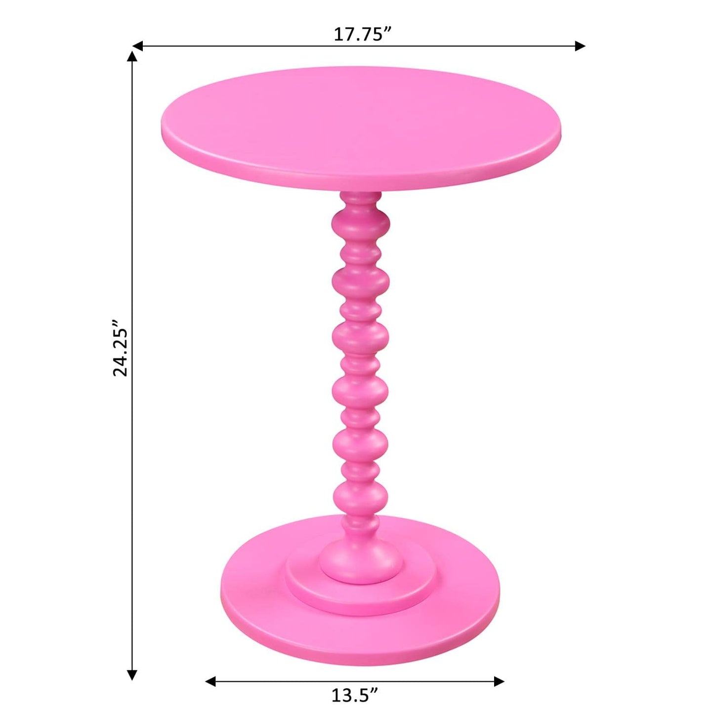 Convenience Concepts Palm Beach Spindle Table 17.75" - Traditional Round End Table for Living Room, Turned Solid Wood Side Table, Classic Display Pedestal Table, Pink