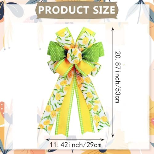 2 Pack Spring Tulip Wreath Bows, 20.87 Inch Wired Edge Floral Bows