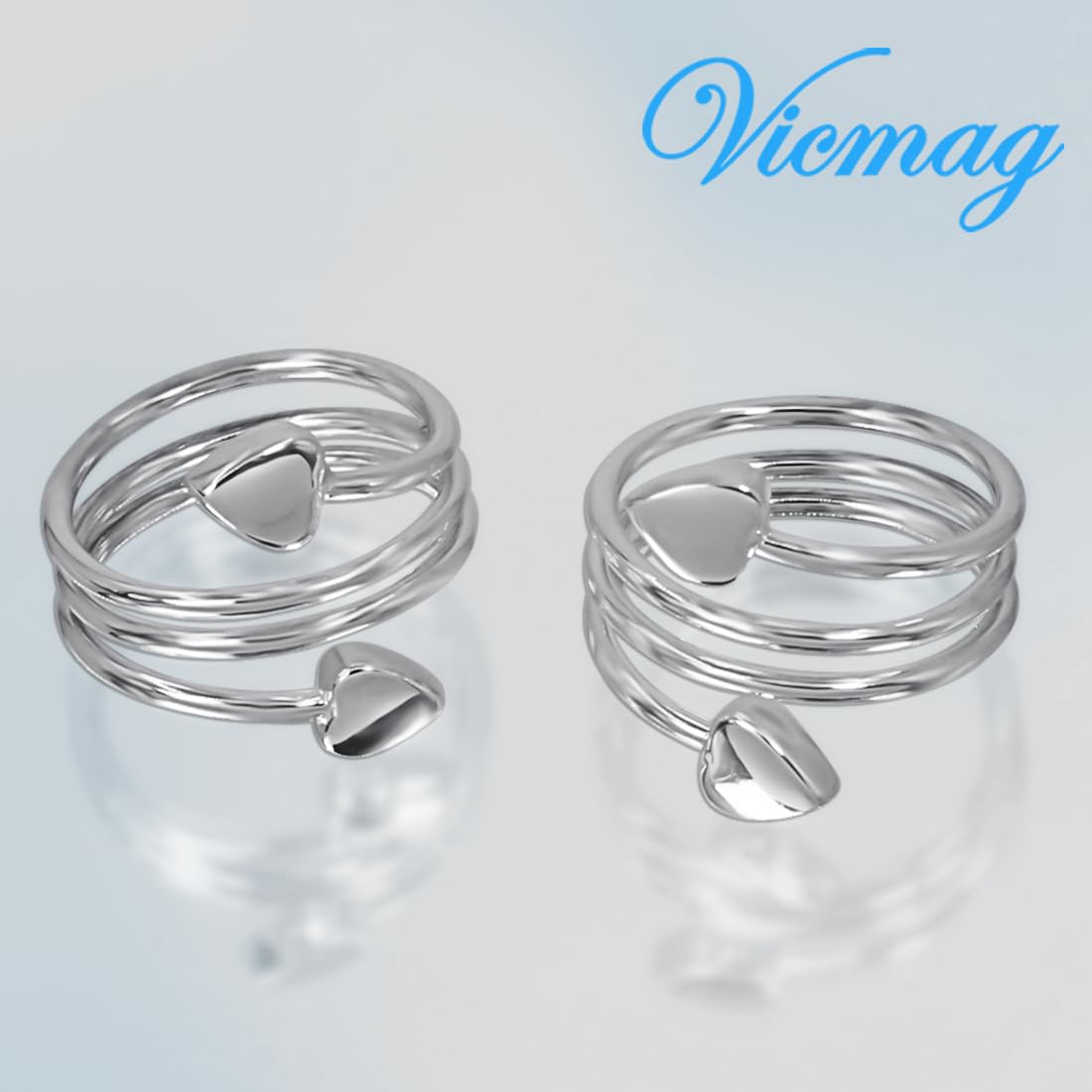 Vicmag Copper Magnetic Ring for Women Ring Ladies Fingers Thumb 99.9% Solid Pure Copper Gift 2PCS Adjustable (Silver Heart)