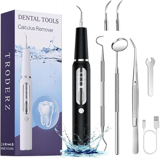 Plaque Remover for Teeth, Tartar Remover for Teeth, Rechargeable Electric Tartar Scraper with 3 Modes and Smart Protection, IPX7 Waterproof Dental Cleaning Kit with Tongue Cleaner (Black)