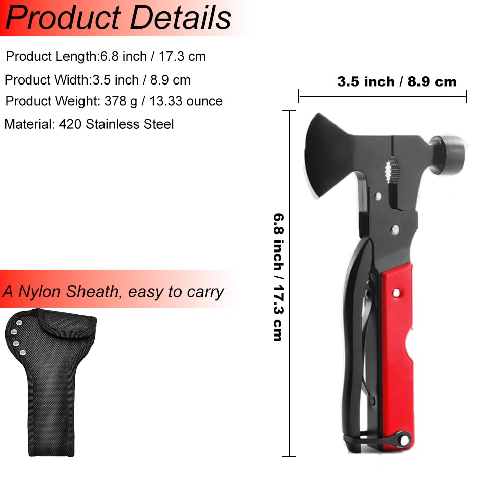 15 in 1Camping Multitool Axe Hatchet,Camping Gear Accessories Multitool,Cool Gadgets Must Haves for Men,Camping Tool with Axe,Hammer,Plier,Knife,Bottle Opener,Valentine's Gifts for Men, Women