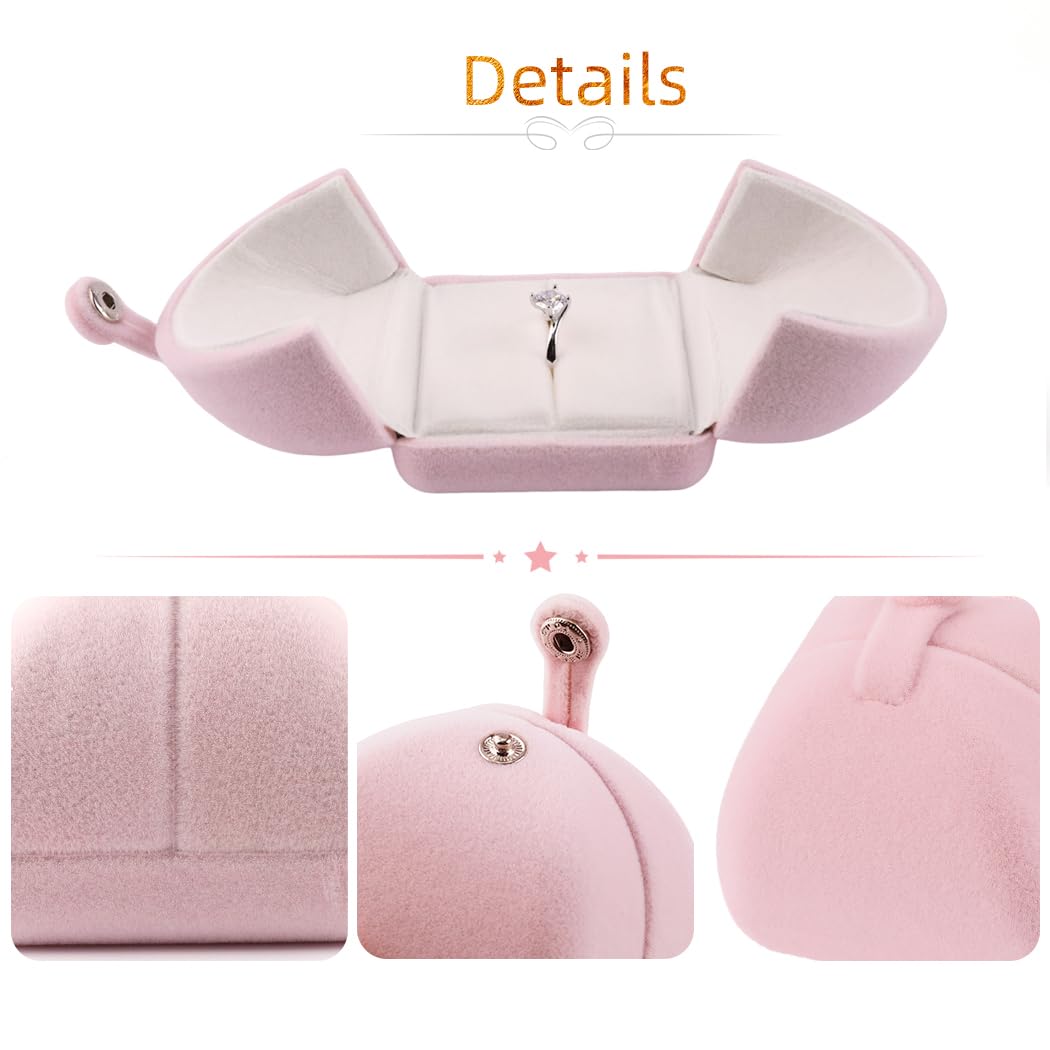 iSuperb Pink Velvet Ring Box Proposal Jewelry Gift Box Couple Engagement Ring Boxes Cute Ring Gift Case for Wedding Christmas Anniversary (Ring box)