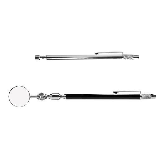 Telescoping Inspection Mirror with Pen Buckle, Tail with Needle, Magnetic，26 Inch Long Handle, Round Extendable Mirror on a Stick for Technicians Mechanics Contractors Checking Observation