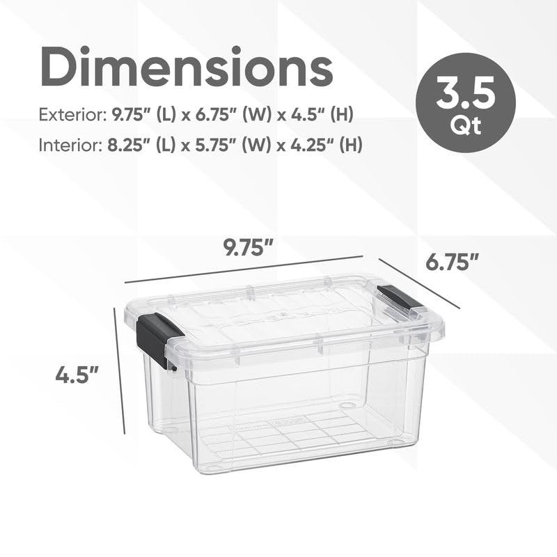3.4 Quart Clear Plastic Storage Boxes with Lids (4 Count)