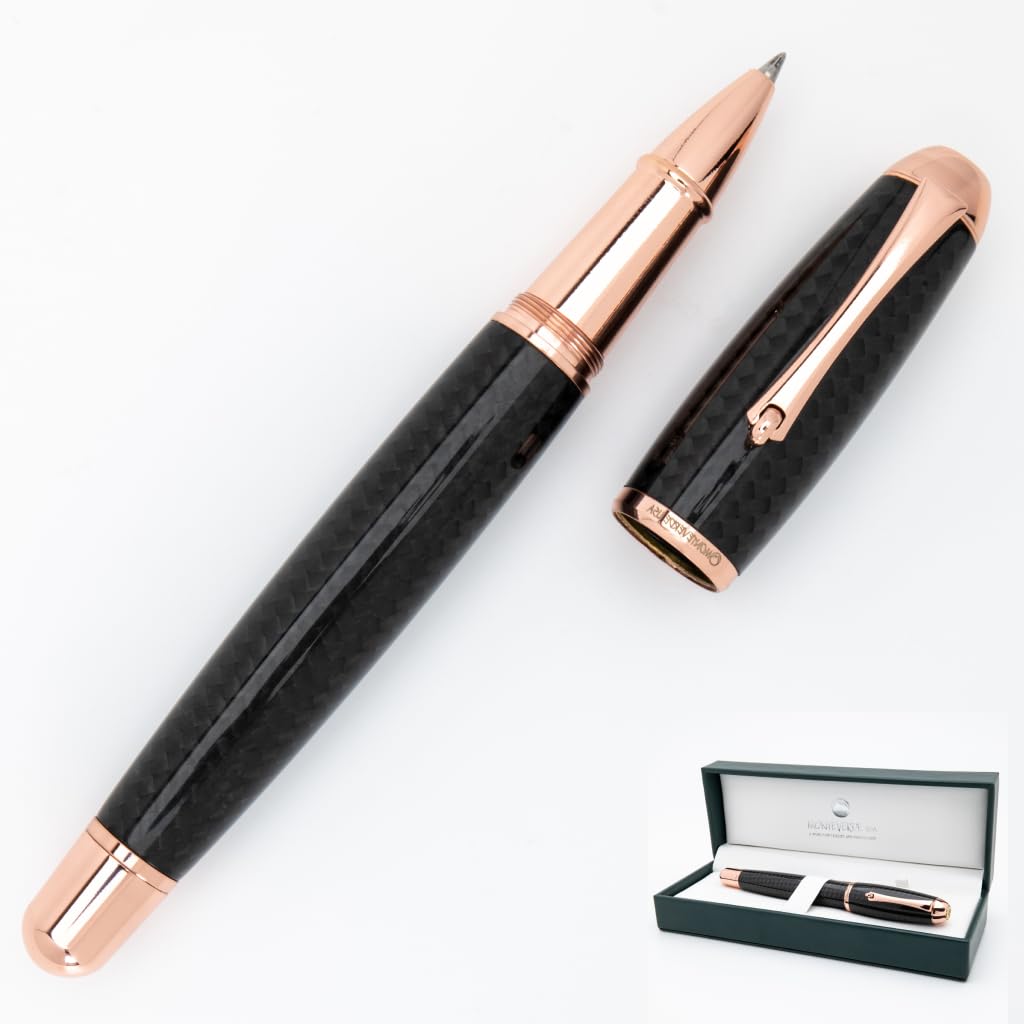 Monteverde USA Super Mega Carbon Fiber Rollerball Pen - 18K Rose Gold Plated Trim - Luxurious Carbon Fiber Body - Refillable with Standard Rollerball Refills - Durable and Elegant